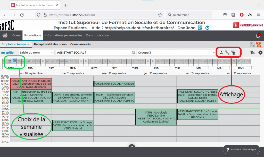Horaire par Promotion